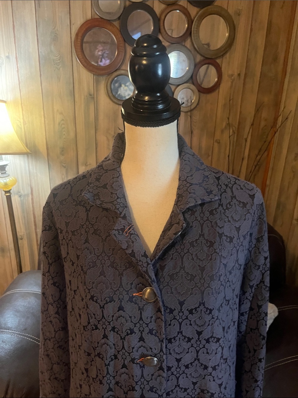 Miss Curvista Navy Blue/Mandarin Brocade Swing Jacket/Coat Paisley Boho Cottagec - Picture 3 of 10